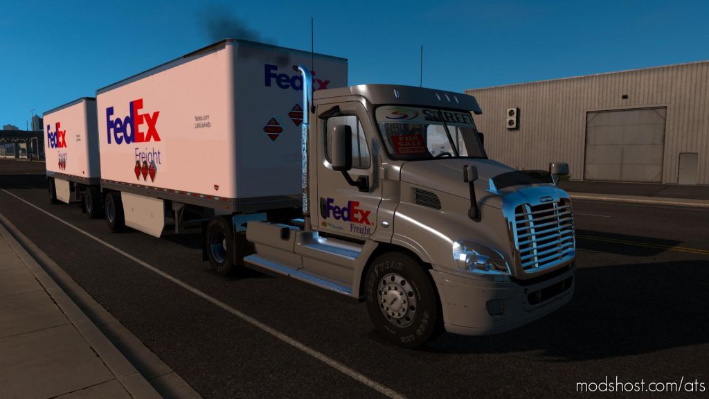 ATS Mod: Fedex Official 28 Pup Trailer With Freightliner Day Cab Truck 1.35X (Featured)