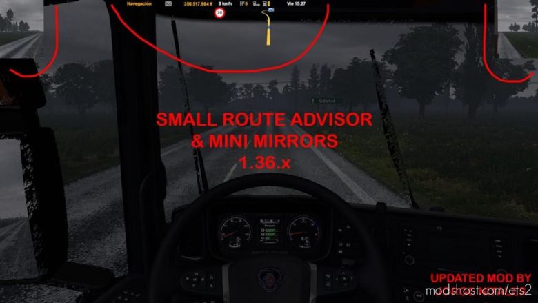 ETS2 Interior Mod: Small Route Advisor & Mini Mirrors 1.36 (Featured)