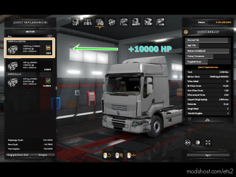 ETS2 Part Mod: +10000 HP (Featured)