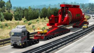 ETS2 Trailer Mod: Mega Industrial Cable Reel Transport With Support Trucks 1.36.X (Featured)