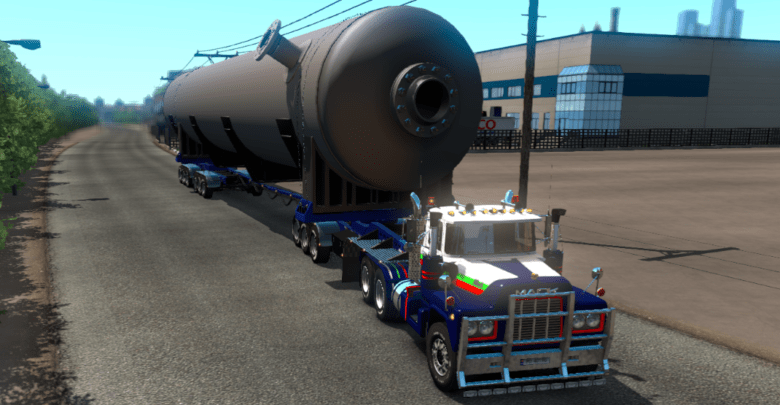 ETS2 Mod: OVERWEIGHT 9 AXLE DOLLY TRAILER WITH STEER AND LIFT AXLE 1.36 200 TON+ (Featured)