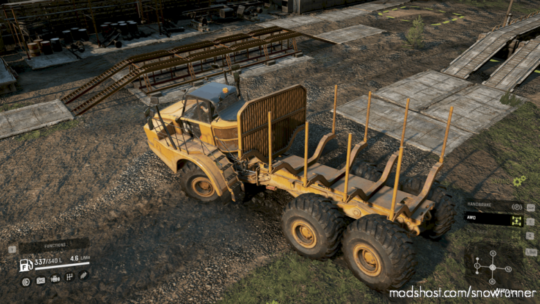 SnowRunner Truck Mod: CAT 745C NO Chassis Steering V4.9 (Featured)