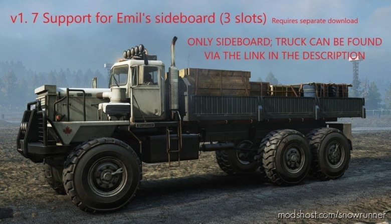 SnowRunner Addon Mod: Emil’s Sideboard Attachment For The P12W Roughneck (Featured)