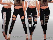 Sims 4 Clothes Mod: Winter Black Ripped Jeans Collection (Image #2)