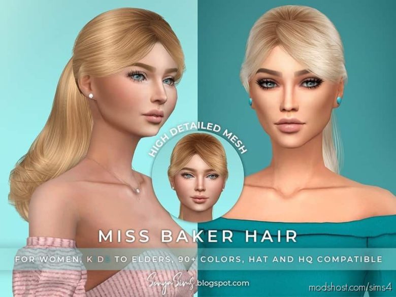 Sims 4 Mod: Sonyasims Miss Baker Hair (Featured)