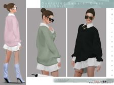 Sims 4 Clothes Mod: Oversized Sweater Dress With Shirt (Image #2)