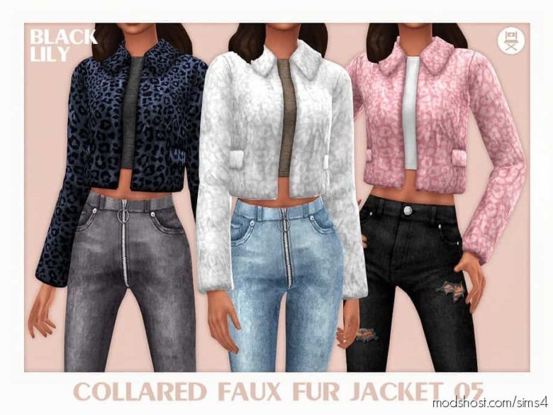 Sims 4 Clothes Mod: Collared Faux FUR Jacket 05 (Featured)