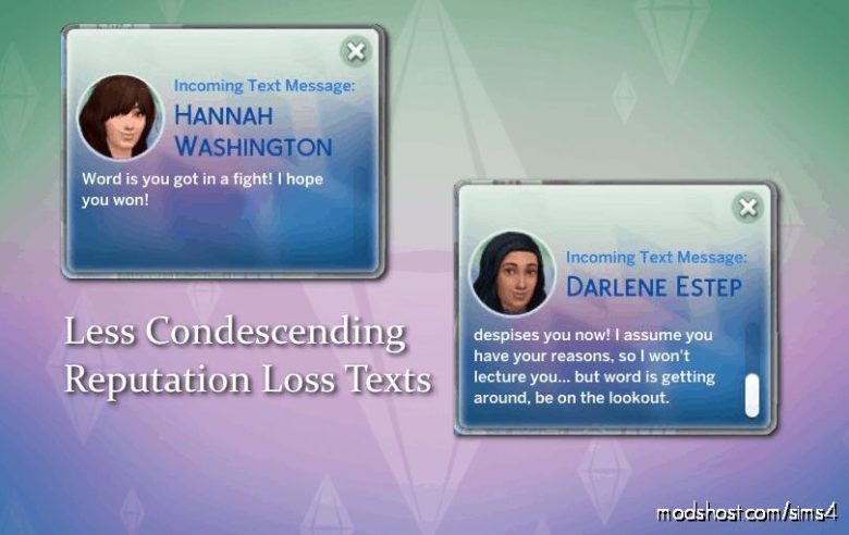 Sims 4 Mod: Less Condescending Reputation Loss Texts (Featured)