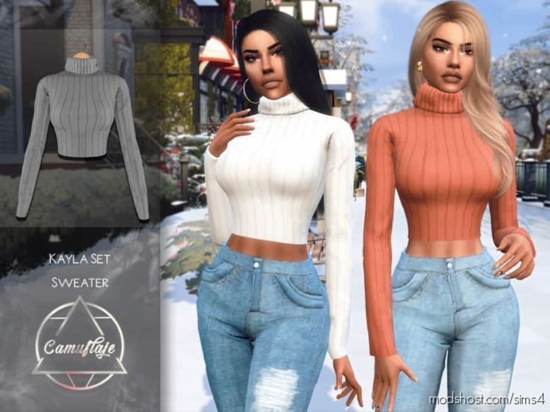 Sims 4 Clothes Mod: Camuflaje – Kayla SET (Sweater) (Featured)