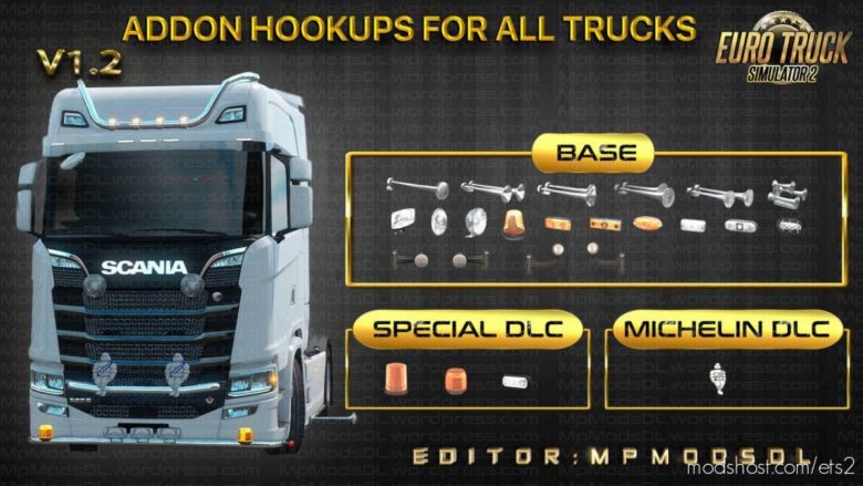 ETS2 Part Mod: Addon Hookups For ALL Trucks Mod Single-Multiplayer V1.2 (Featured)