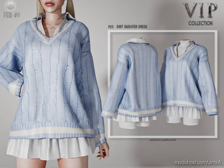 Sims 4 Clothes Mod: Knit Sweater Dress P25 (Featured)