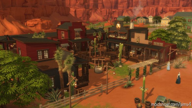 Sims 4 House Mod: Full Western Town With Train – 50×40 NO CC (Featured)