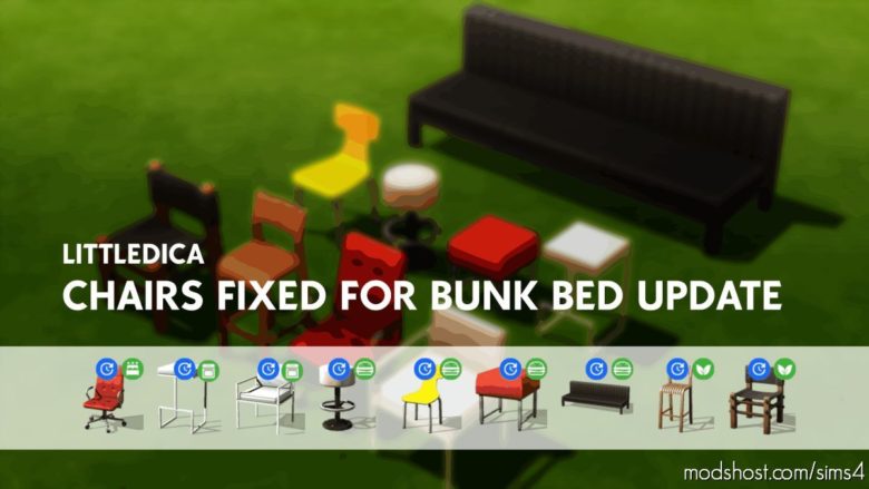 Sims 4 Object Mod: Littledica Fixed Chairs And Stools For Bunk BED Update (Featured)