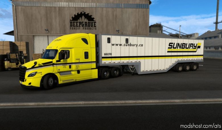 ATS Freightliner Skin Mod: Sunbury Transport Cascadia And Chip VAN Combo (Featured)