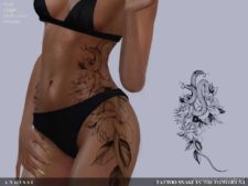 Sims 4 Mod: Tattoo-Snake In The Flowers N4 (Featured)