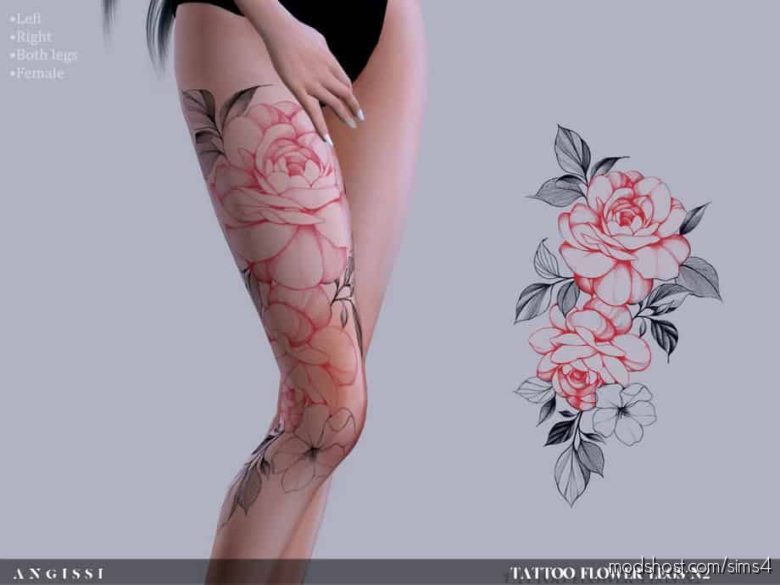 Sims 4 Mod: Tattoo: Flower Legs N2 (Featured)