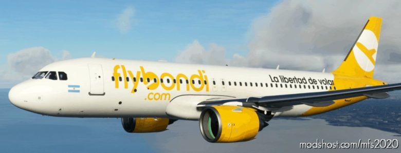 MSFS 2020 A32NX Livery Mod: A32NX Flybondi 8K Fictional (Featured)