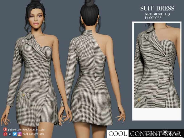 Sims 4 Clothes Mod: ONE Shoulder Suit Dress (Featured)