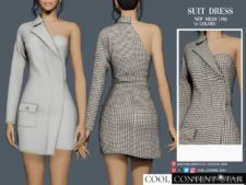 Sims 4 Clothes Mod: ONE Shoulder Suit Dress (Image #2)