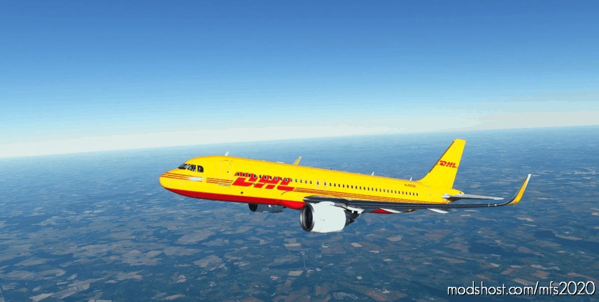 MSFS 2020 A32NX Livery Mod: A32NX Airbus A320Neo – DHL (Clean & Dirty) (Featured)