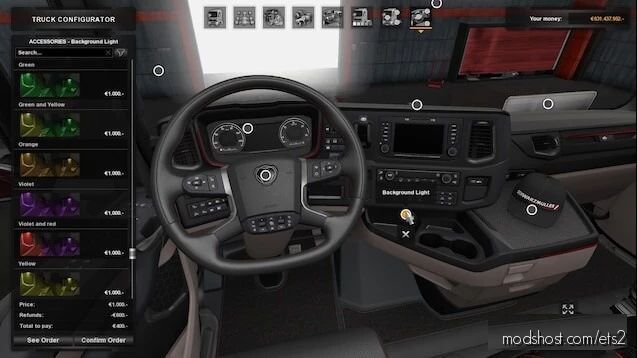 ETS2 Scania Part Mod: Background Lights & V8 Back Panels For Next Generation Scania R&S 1.40 (Featured)