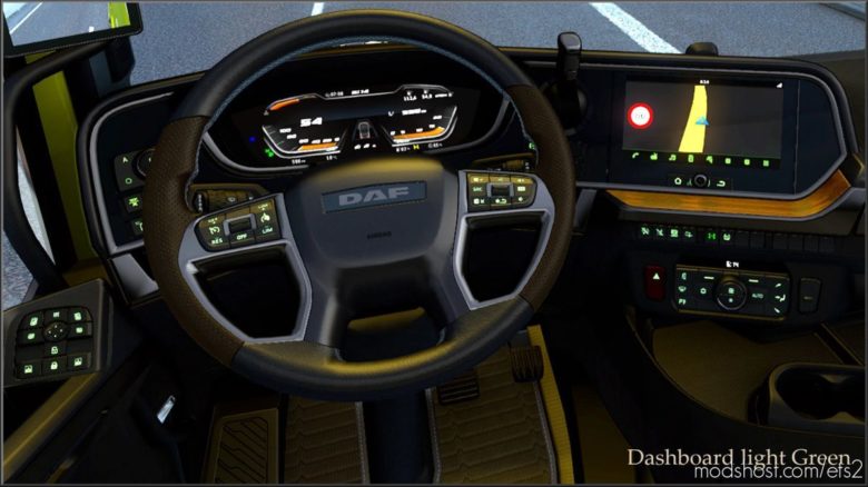 ETS2 DAF Interior Mod: Dashboard Light Green For DAF 2021 XG V0.8 (Featured)