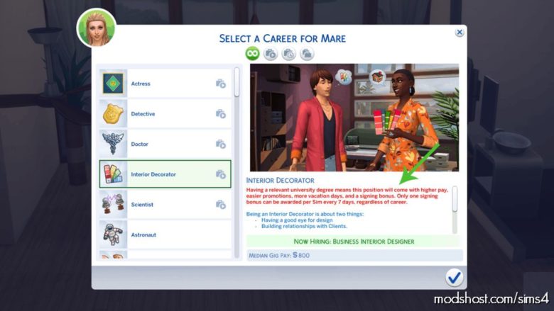 Sims 4 Mod: University Degree Reward FIX For Interior Decorator And Salaryperson Careers (Featured)