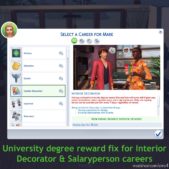 Sims 4 Mod: University Degree Reward FIX For Interior Decorator And Salaryperson Careers (Image #2)