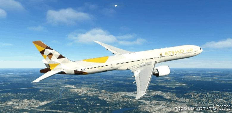 MSFS 2020 8K Livery Mod: Etihad Airways Captainsim 777-300ER 8K (Featured)