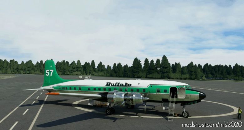 MSFS 2020 DC-6B Livery Mod: Pmdg DC-6B Interpretation Buffalo Airways C-Fiqm NO 57 (Featured)