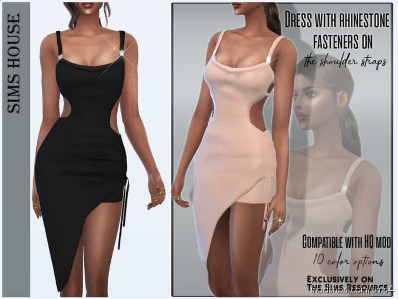 Sims 4 Clothes Mod: Dress With Rhinestone Fasteners ON The Shoulder Straps (Featured)