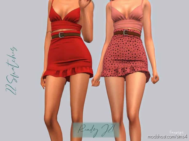 Sims 4 Clothes Mod: Ruffle Skirt With Belt – BT426 (Featured)