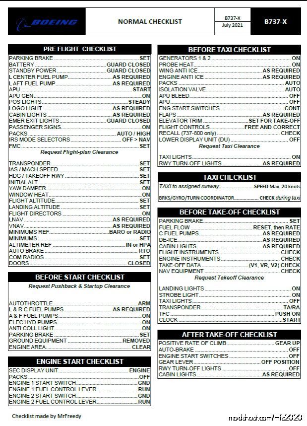 MSFS 2020 Boeing Mod: PDF Checklist Detailled Boeing 737 (Featured)