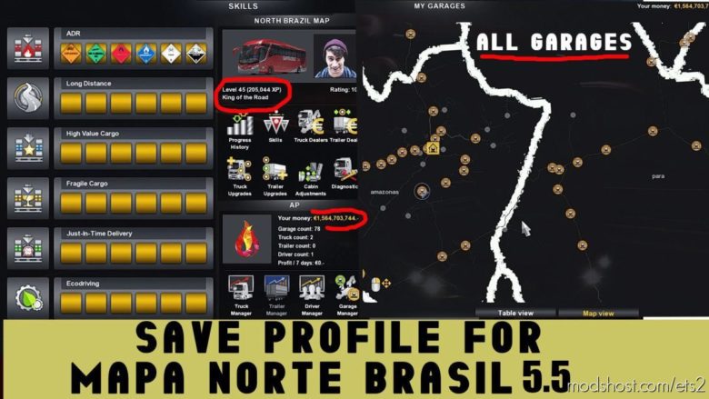 ETS2 Mod: Save Game (Profile) For Map North Brasil V5.5 1.41.X (Featured)