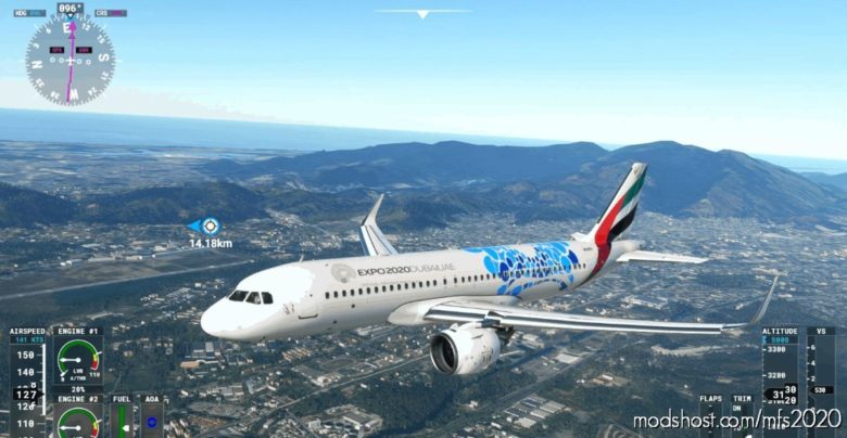 MSFS 2020 A32NX Livery Mod: A32NX Emirates Expo (Featured)