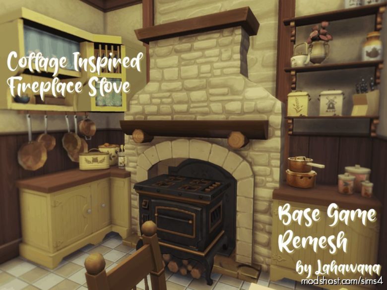 Sims 4 Interior Mod: Cottage Inspired Fireplace Stove (Featured)