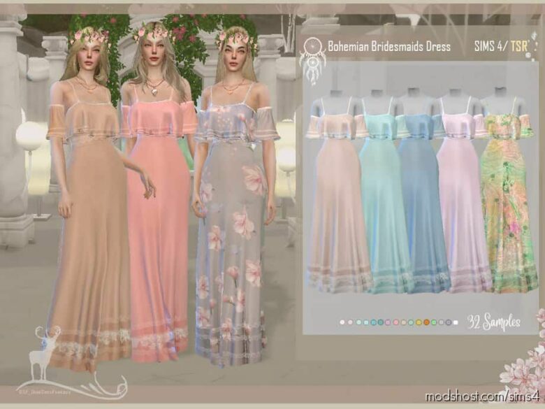 Sims 4 Clothes Mod: Bohemian Bridesmaids Dress (Featured)