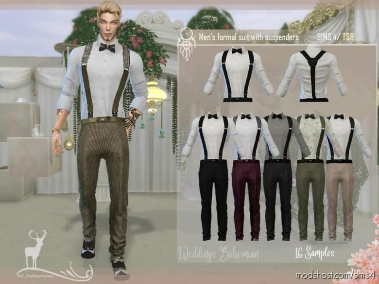 Sims 4 Clothes Mod: Mens Formal Suit With Suspenders (Featured)