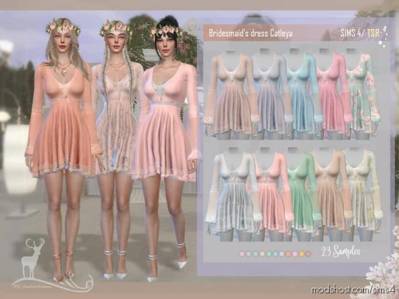 Sims 4 Clothes Mod: Bridesmaid Dress Catleya (Featured)