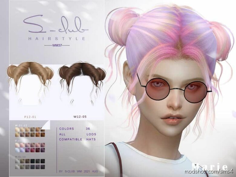 Sims 4 Mod: Cute Double Buns Short Hairstyle For Girls Marie (Featured)