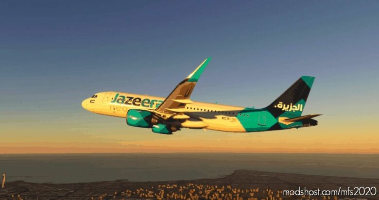 MSFS 2020 4K Livery Mod: A32NX Jazeera Airways 4K (Featured)