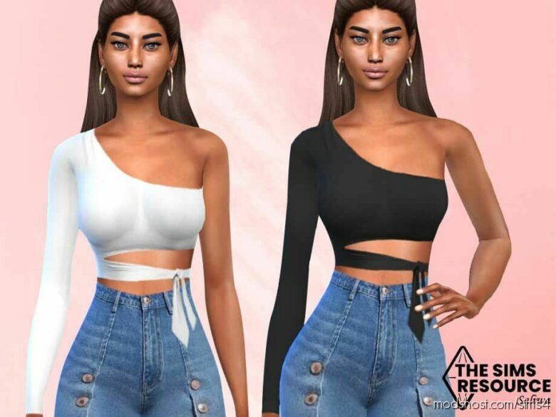 Sims 4 Clothes Mod: Front Tied ONE Shoulder Tops (Featured)