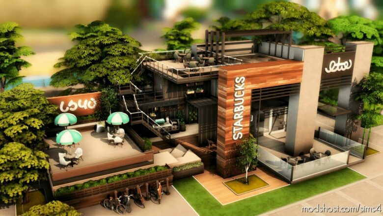 Sims 4 House Mod: Starbucks Coffee Shop – NO CC (Featured)