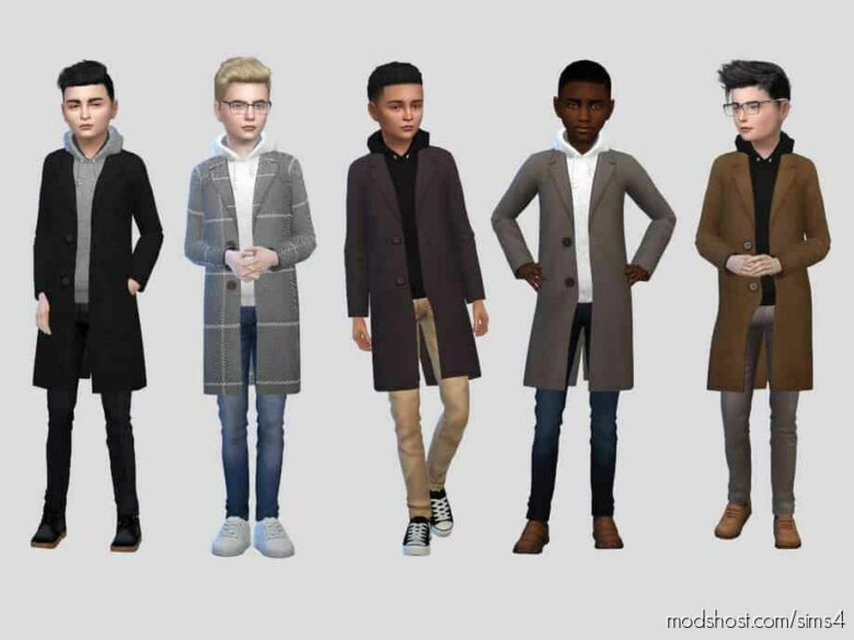 Sims 4 Male Clothes Mod: Aster Coat Hoodie Boys (Featured)