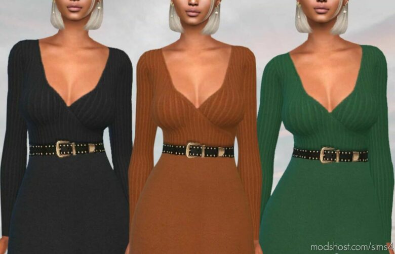 Sims 4 Female Clothes Mod: Winter Dresses With Belt (Featured)