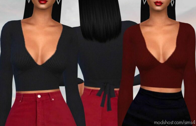 Sims 4 Female Clothes Mod: Back Tied Deep V Neck Blouses (Featured)