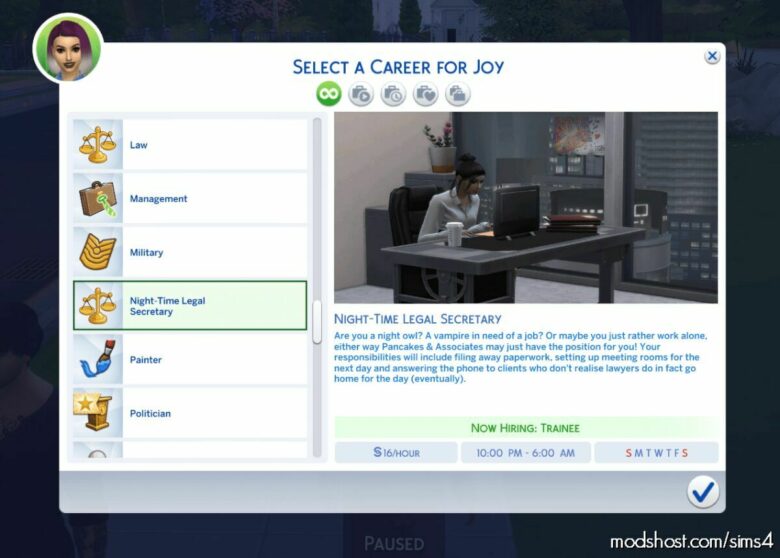 Sims 4 Mod: Night-Time Legal Secretary Career (Featured)