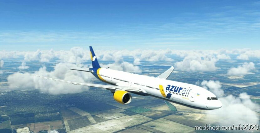 MSFS 2020 8K Livery Mod: Captainsim 777-300 – Azur AIR Ukraine 8K (Featured)