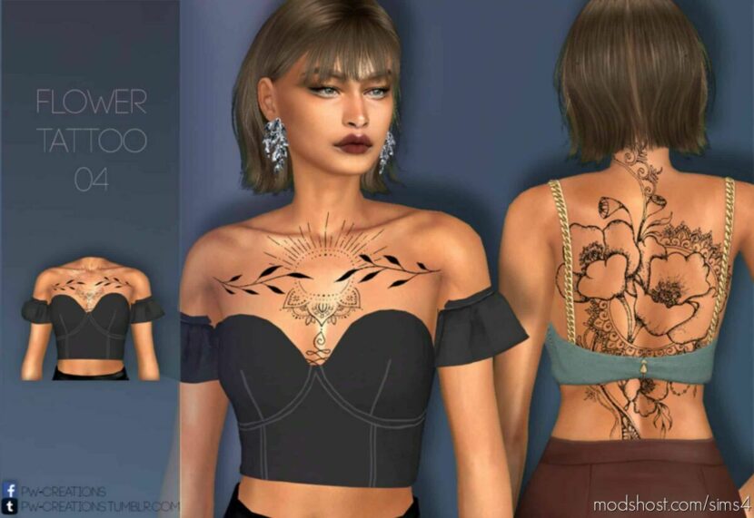 Sims 4 Female Mod: Flower Tattoo 04 (Featured)