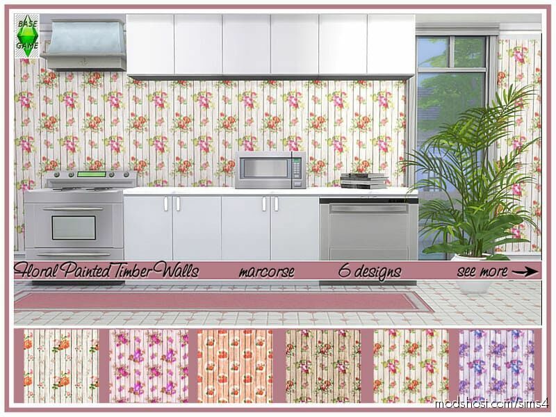 Sims 4 Mod: Floral Painted Timber Walls Marcorse (Featured)